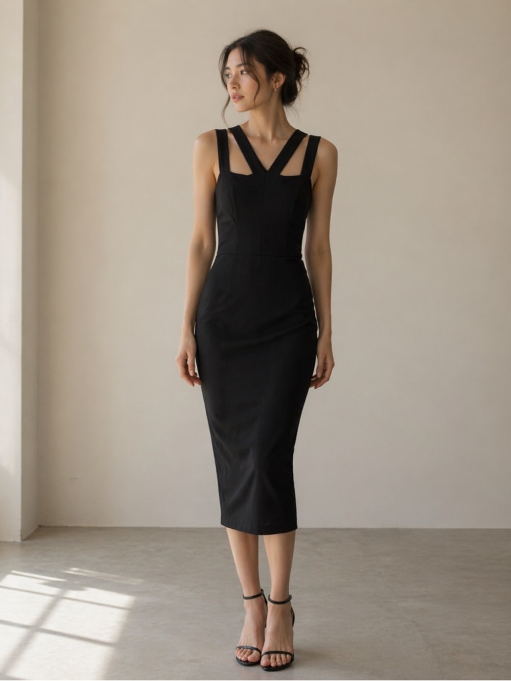 Boohoo Black Sleeveless Ponte Stretch Dress With Cage Detail NWT Size 6
